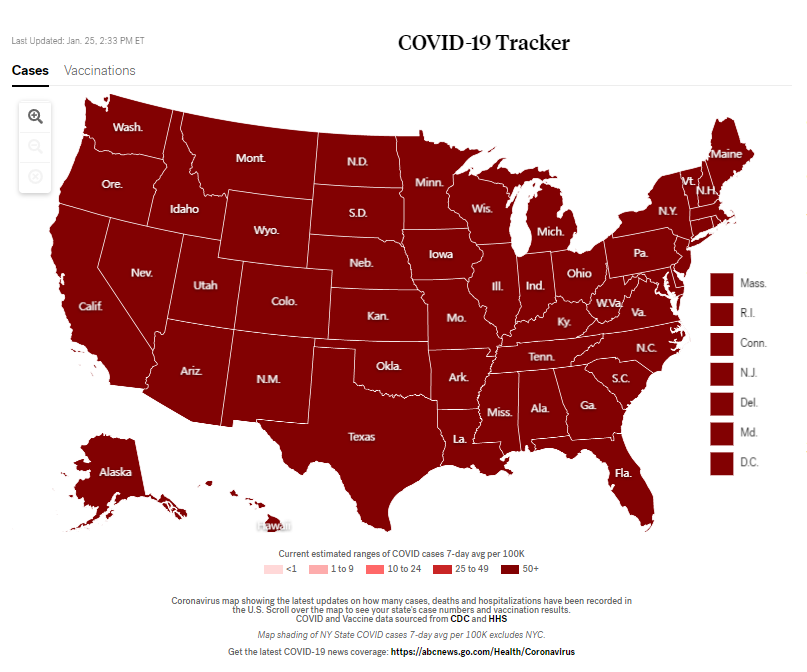 美媒发布疫情地图 整个美国全紫了