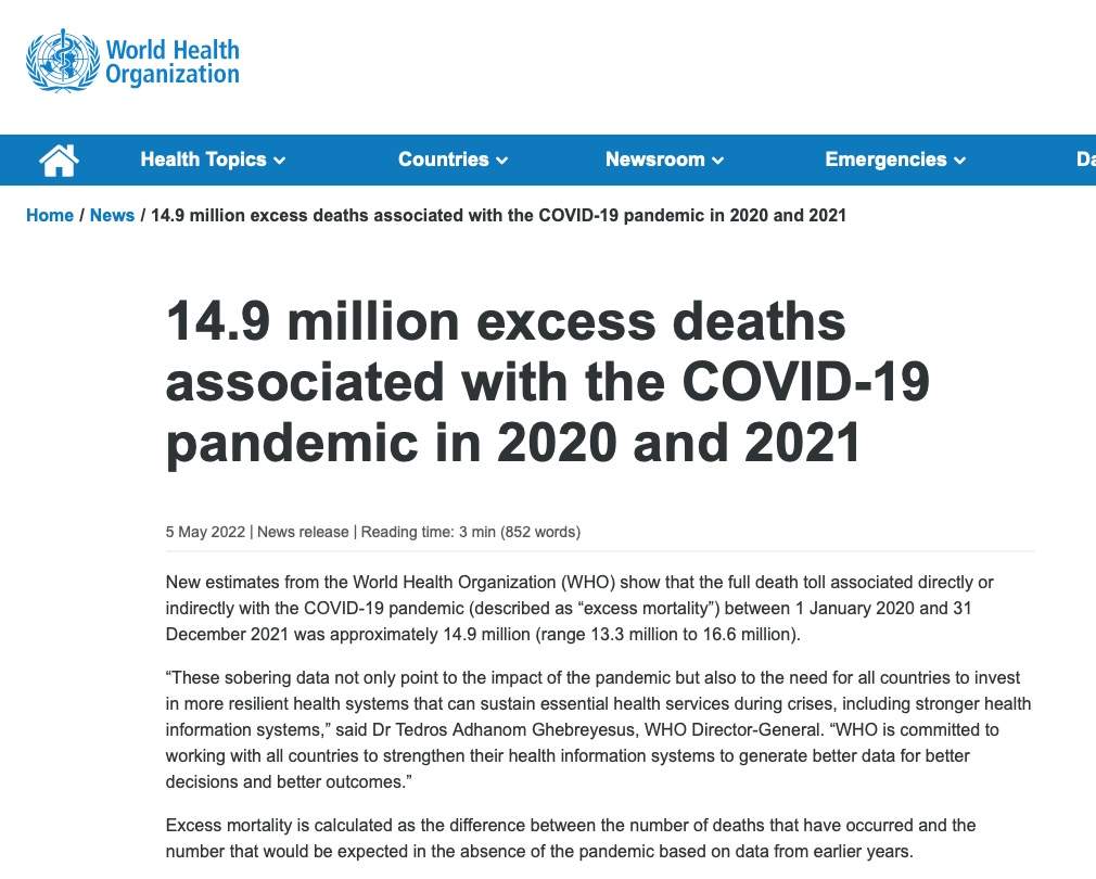 研究显示：两年间新冠疫情造成约1490万“超额死亡”