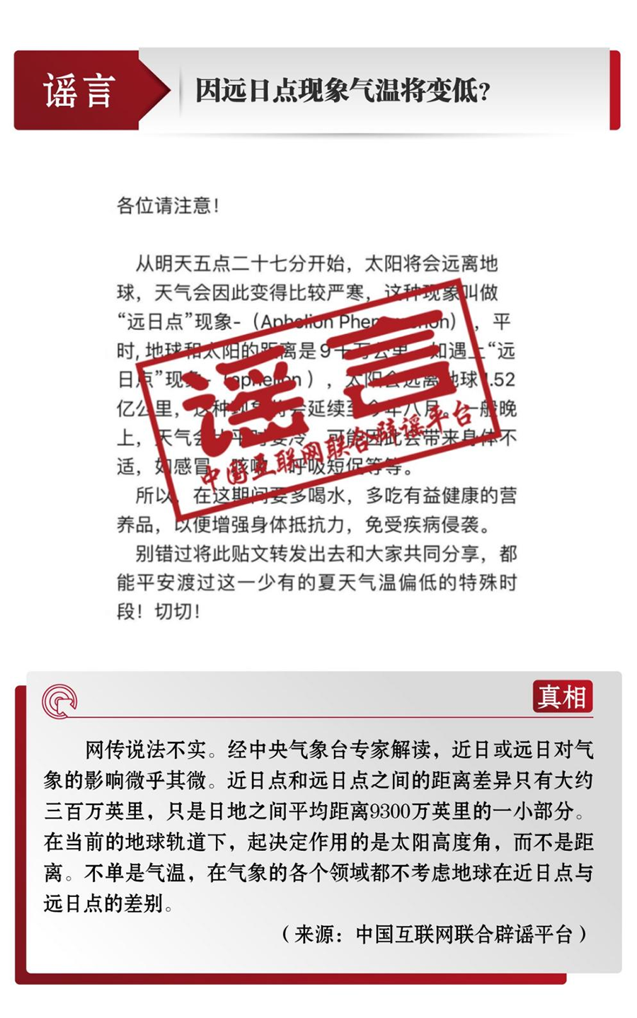 中国互联网联合辟谣平台发布6月辟谣榜