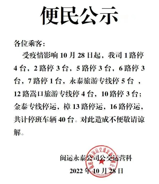 注意！即日起，永泰这些公交线路停运停班