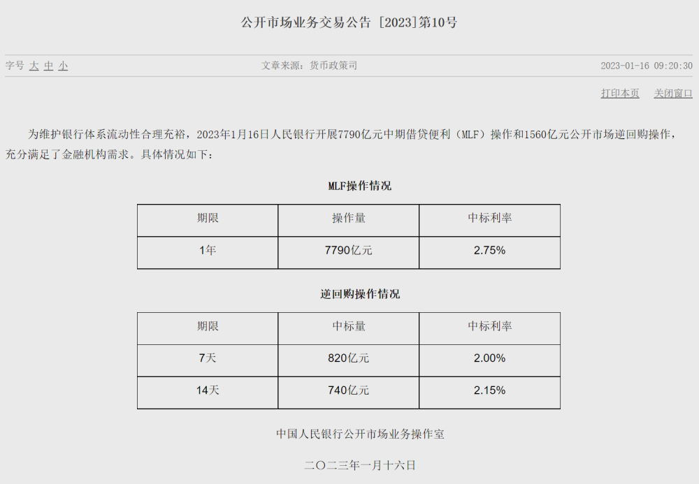 央行开展7790亿元MLF操作 利率不变