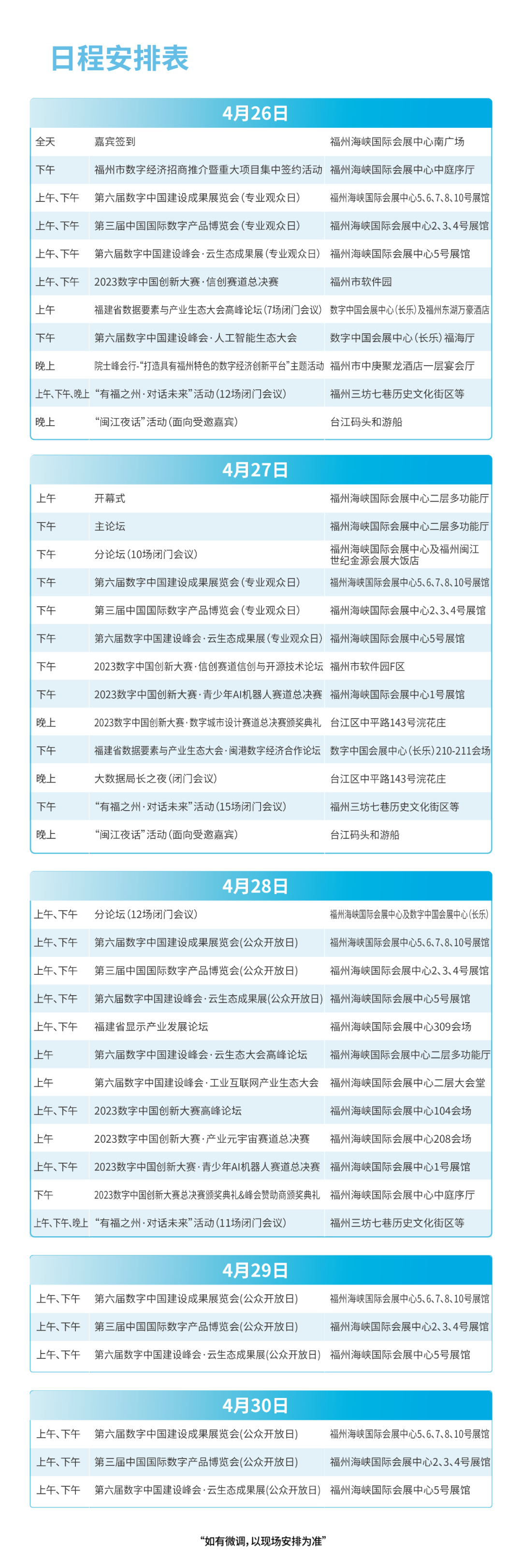 快收藏！第六届数字中国建设峰会会议活动日程安排表出炉