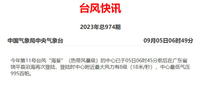 “海葵”在广东省饶平县沿海再次登陆