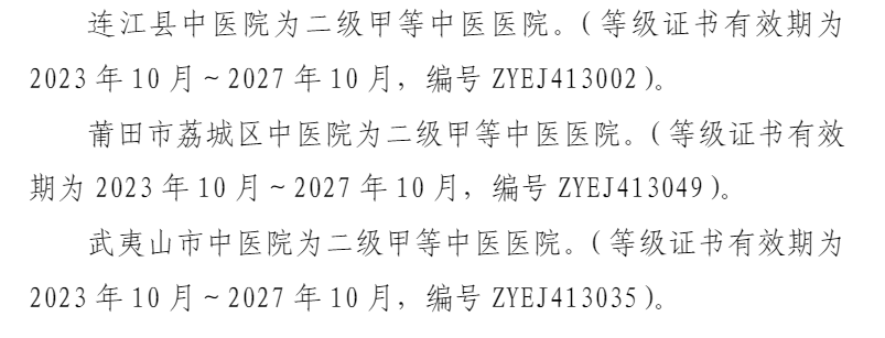 福建省12家中医医院评审结论公布