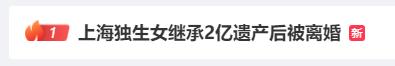 上海一独生女继承2亿遗产后“被起诉离婚” 男方提出分割其继承的遗产