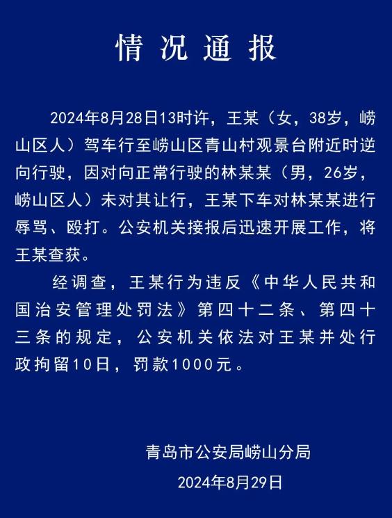 女子逆行狂扇男子十几耳光被拘 被打司机口鼻流血并未还手