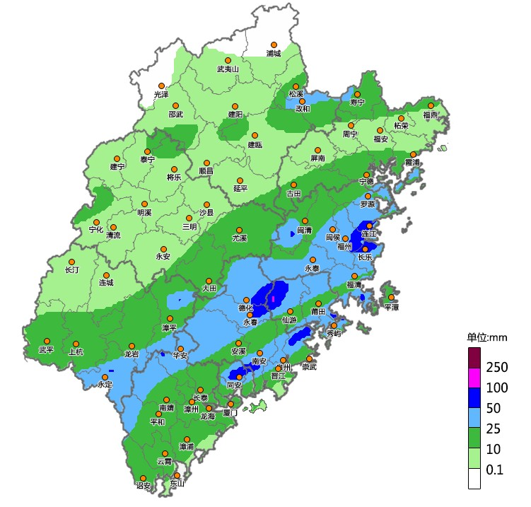 今天福建省中南部沿海地区仍有较强降水，注意防范次生灾害