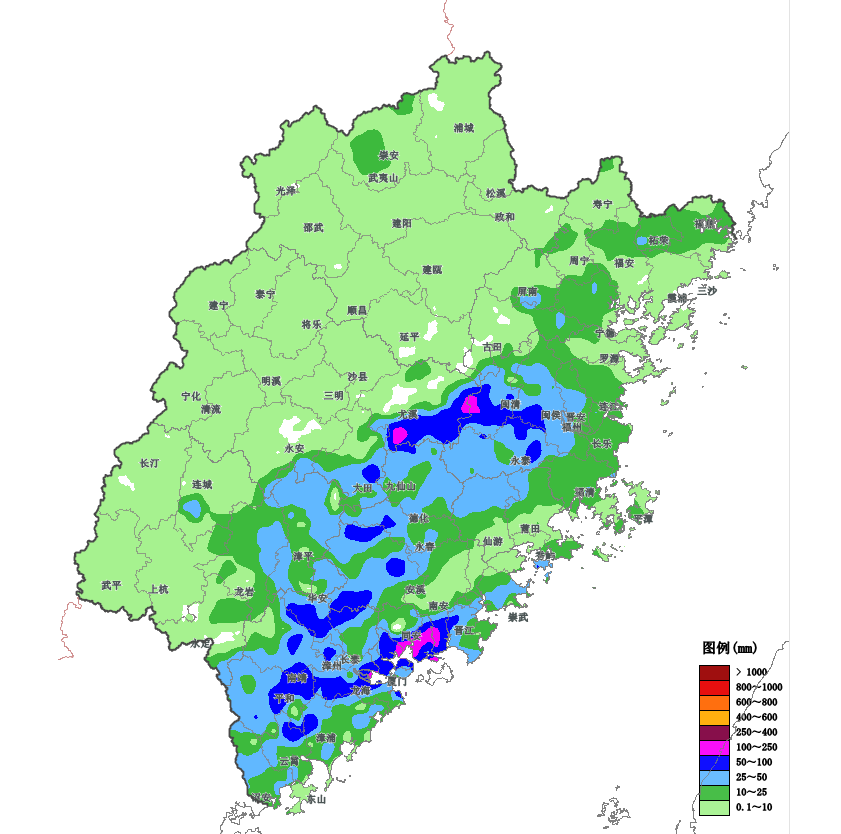 今天福建中北部沿海地区仍有大雨到暴雨，防范次生灾害