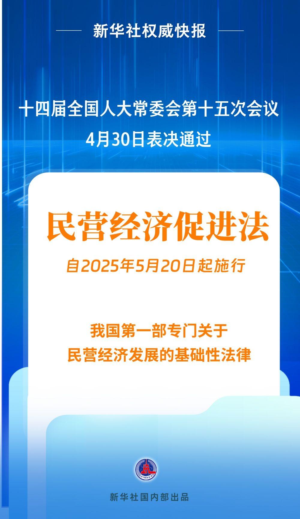 民营经济促进法出台！自今年5月20日起施行