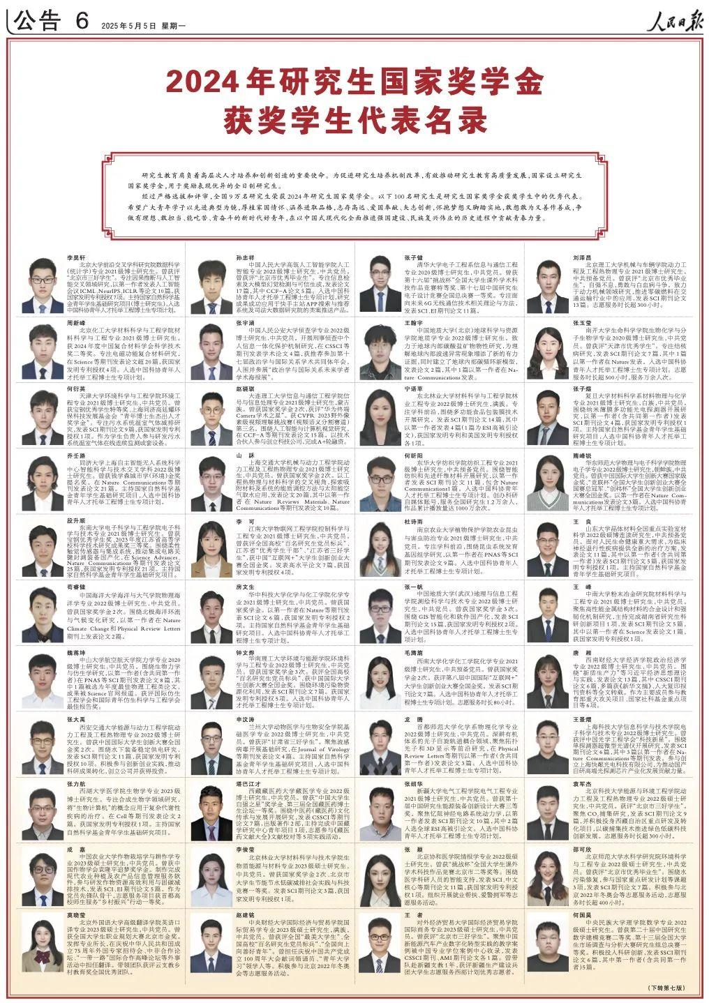 祝贺！福建2名研究生入选国家奖学金获奖学生代表