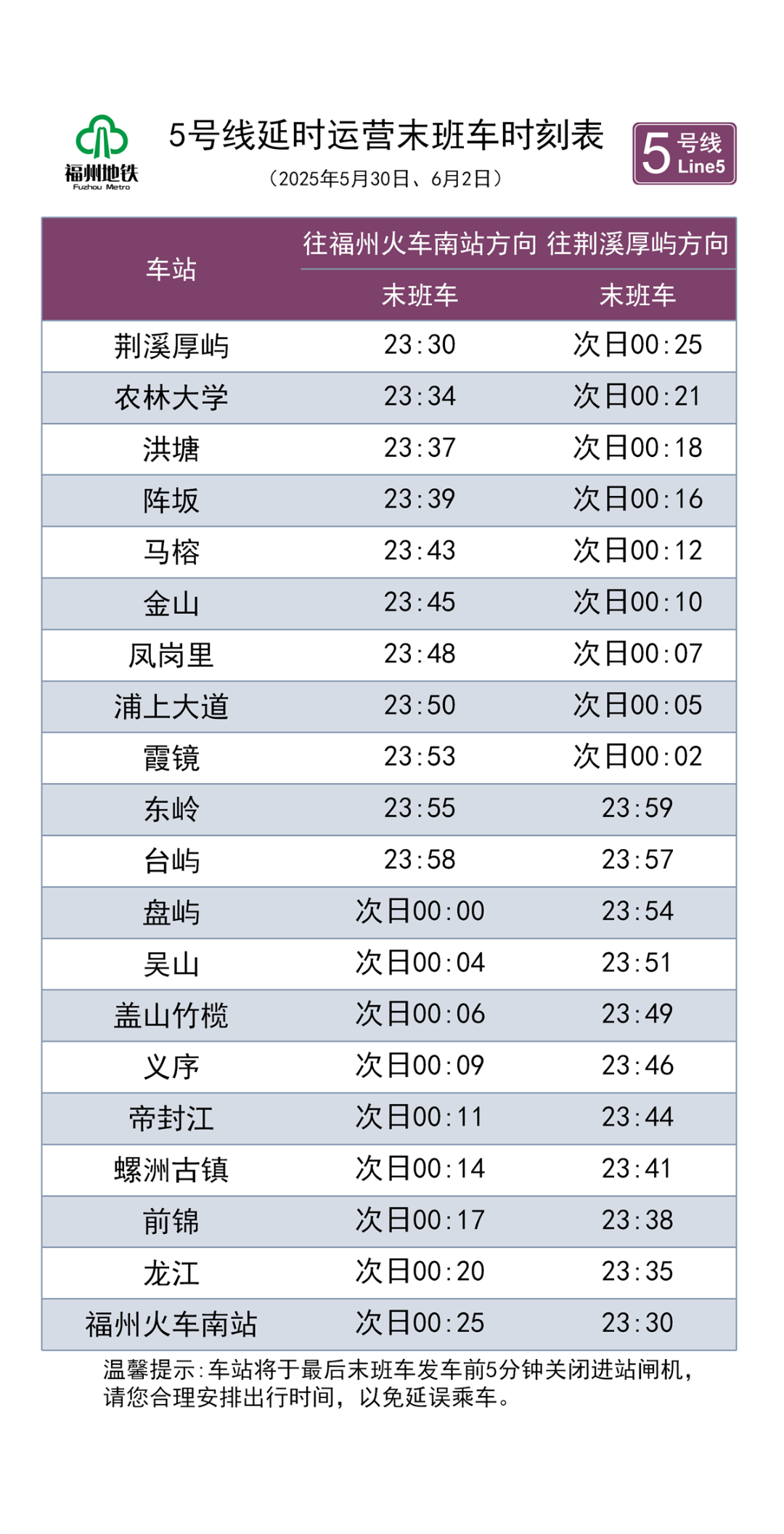 端午假期，福州地铁延长运营时间