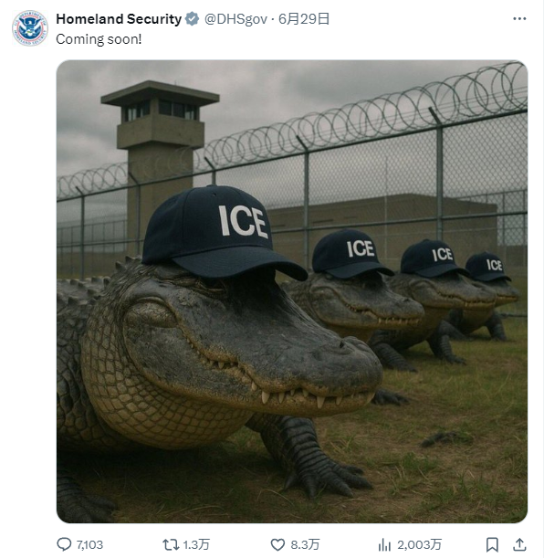 被鳄鱼、蟒蛇包围！美国移民拘留设施“鳄鱼恶魔岛”正式启用