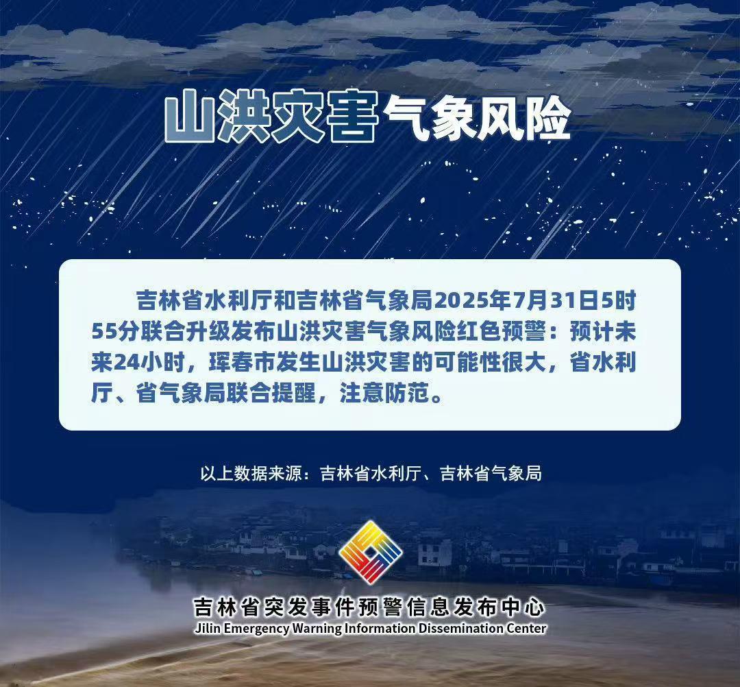 吉林发布山洪灾害气象风险红色预警
