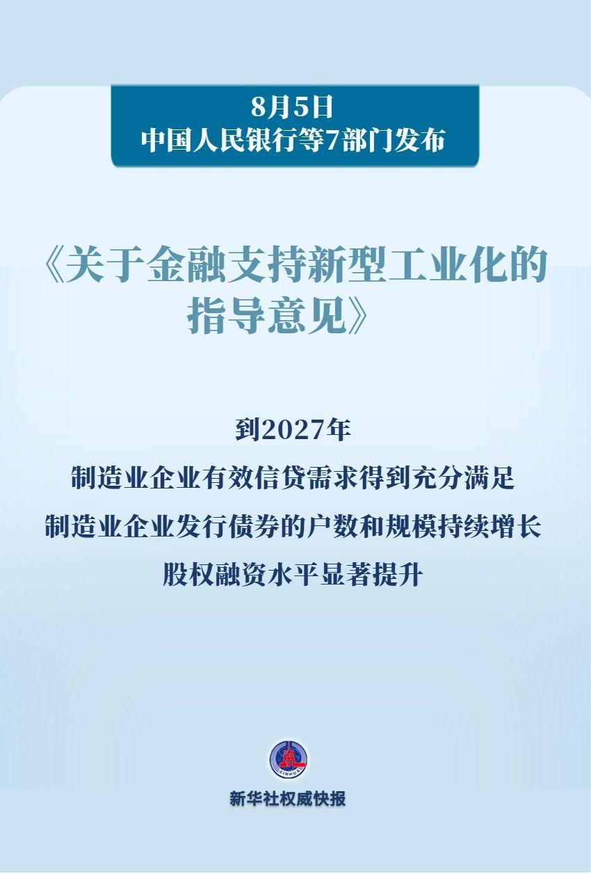 中国人民银行等7部门发布《关于金融支持新型工业化的指导意见》