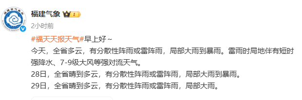 又有新台风？福建今天有分散性阵雨或雷阵雨！福州云量多，全天不定时有雨！