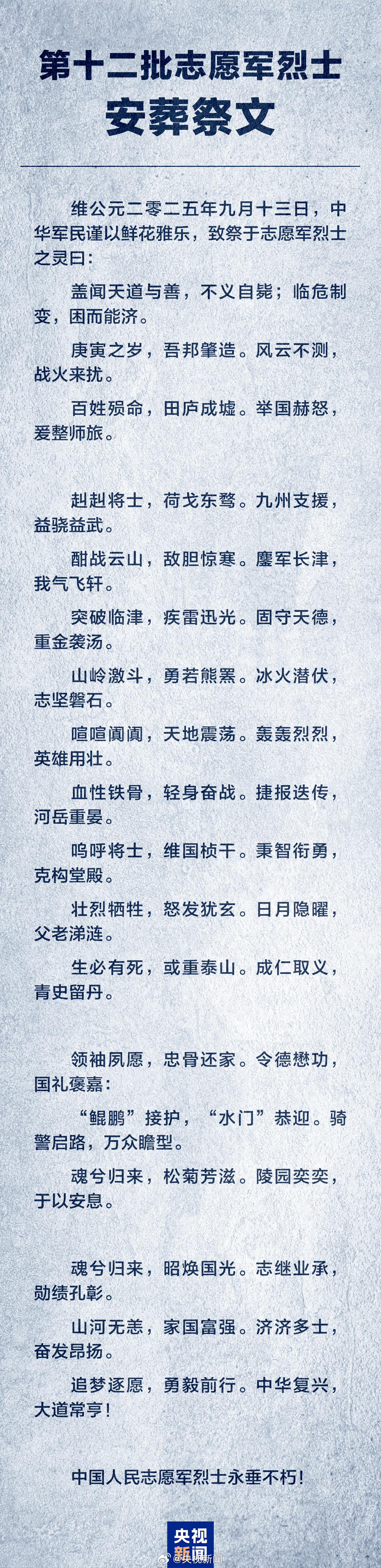 英雄安息！第十二批志愿军烈士遗骸安葬祭文
