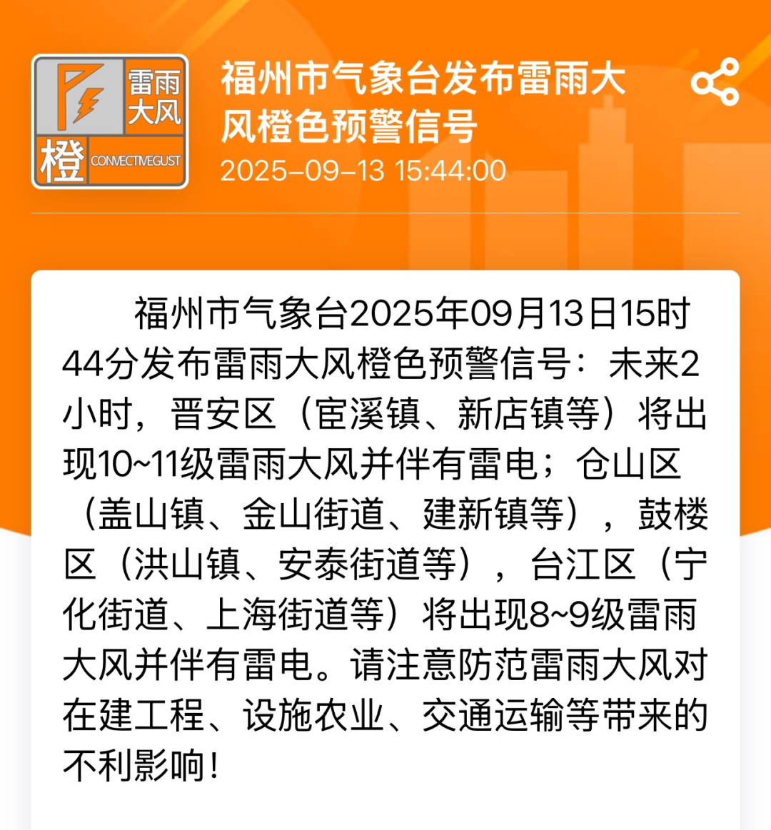 橙色预警！已抵达福州主城区！这波有点猛……