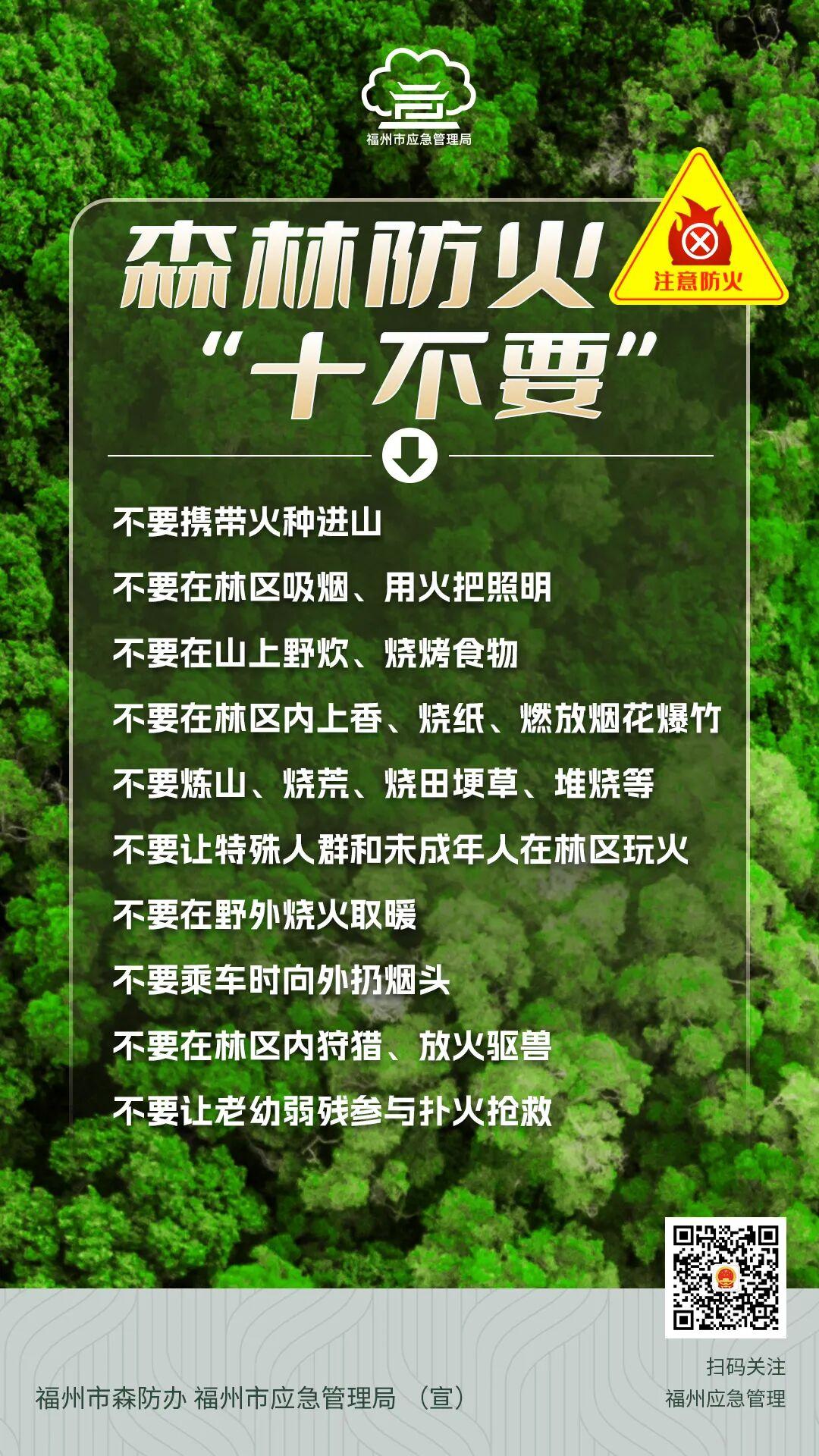 禁止一切野外用火！福州发布高森林火险橙色预警信号