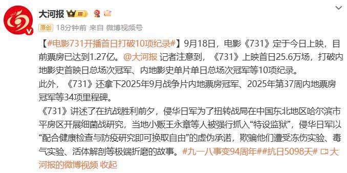 《731》上映首日打破10项纪录