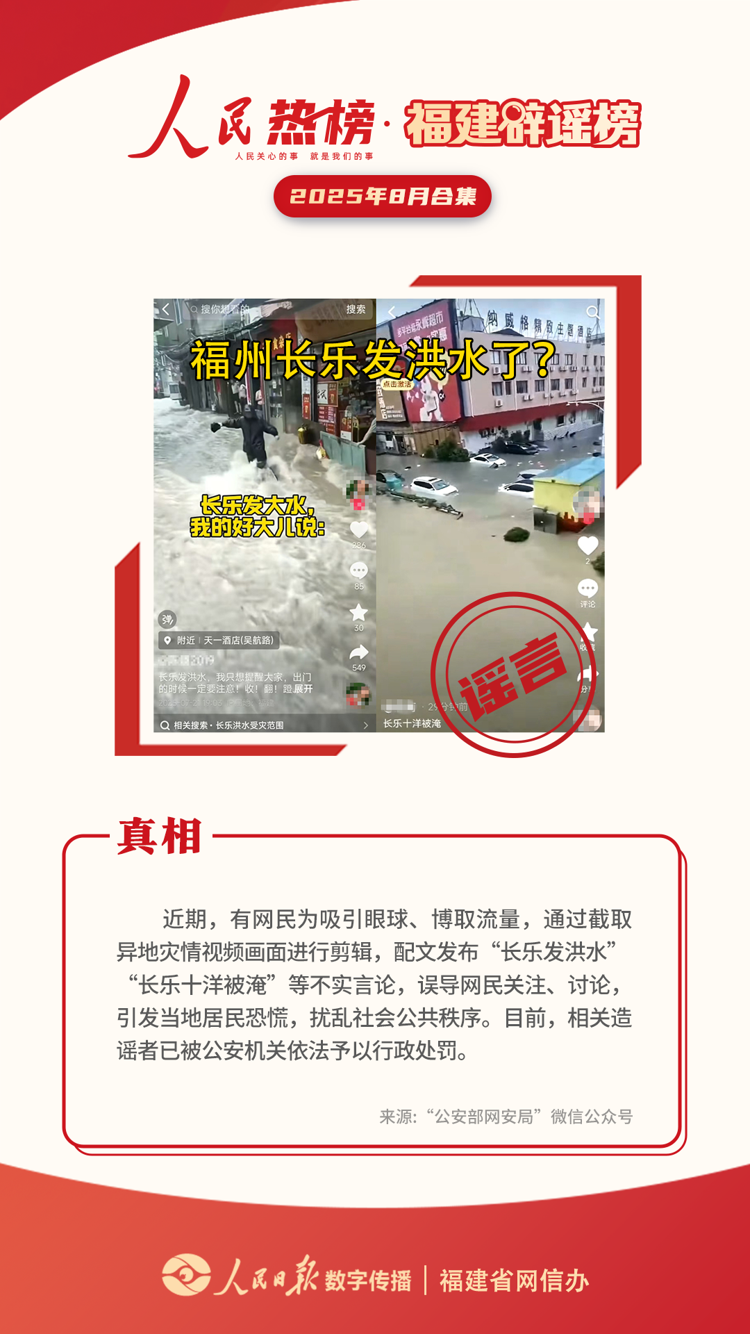 福州长乐发洪水了？谣言！福建辟谣榜8月合集
