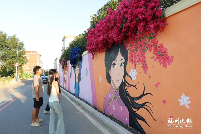 福清“簪花女孩”墙绘“出圈”
