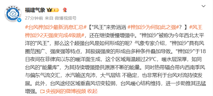 台风“桦加沙”成西北太平洋“风王”！福建沿海暴雨、大暴雨！鼓岭现11级大风