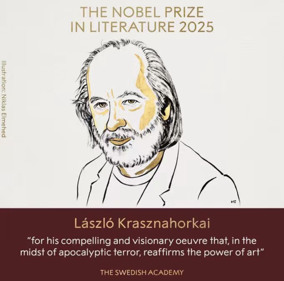 2025年诺贝尔文学奖揭晓，匈牙利作家拉斯洛·卡撒兹纳霍凯获奖