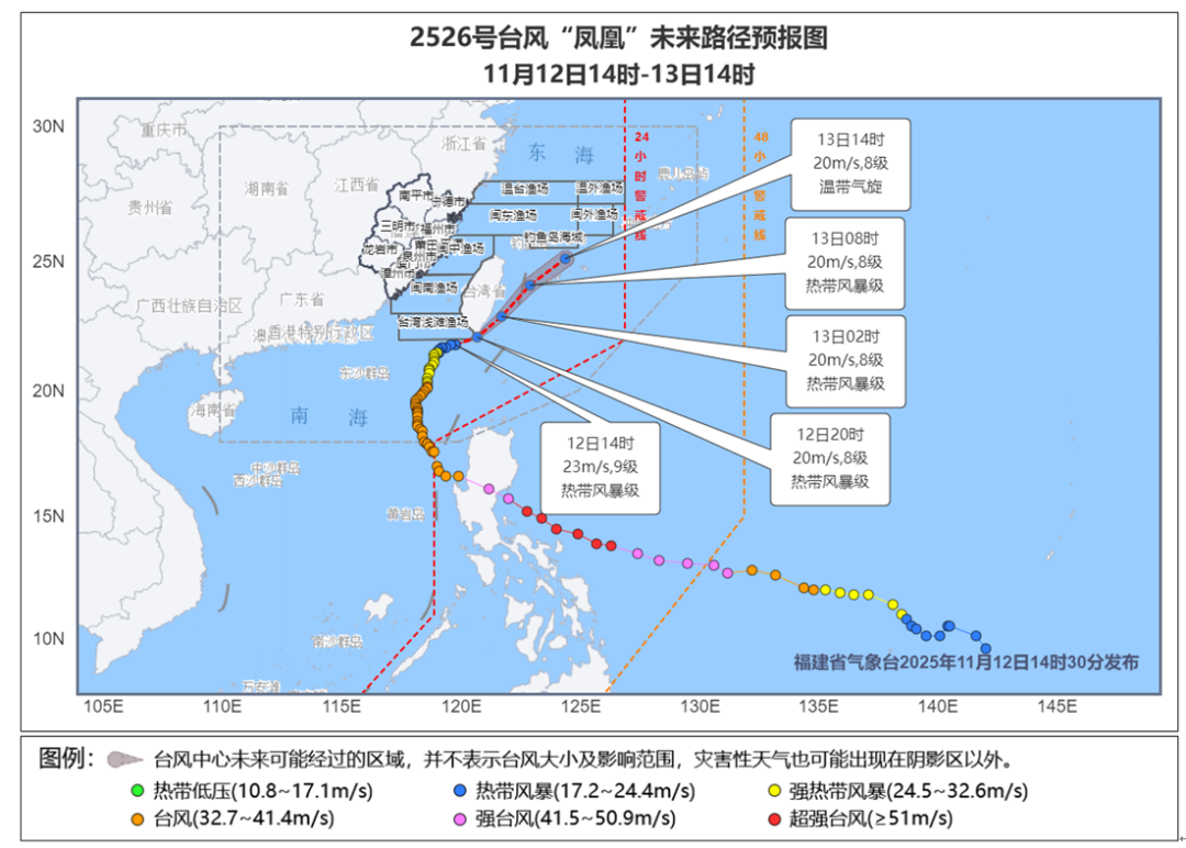 “凤凰”减弱为热带风暴级 今天下午至14日福建渔场及沿海仍有大风
