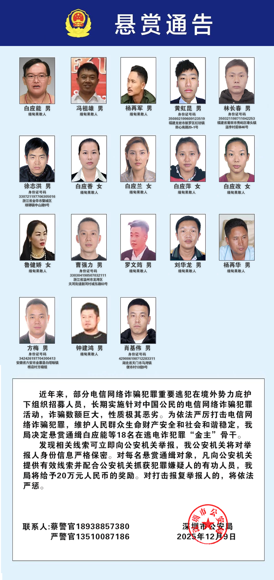 悬赏20万！福建两地公安机关公开通缉54人