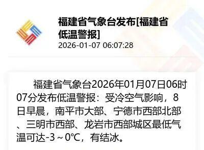 -1.2℃！部分地区结冰！福建发布72条预警！最冷的时候来了