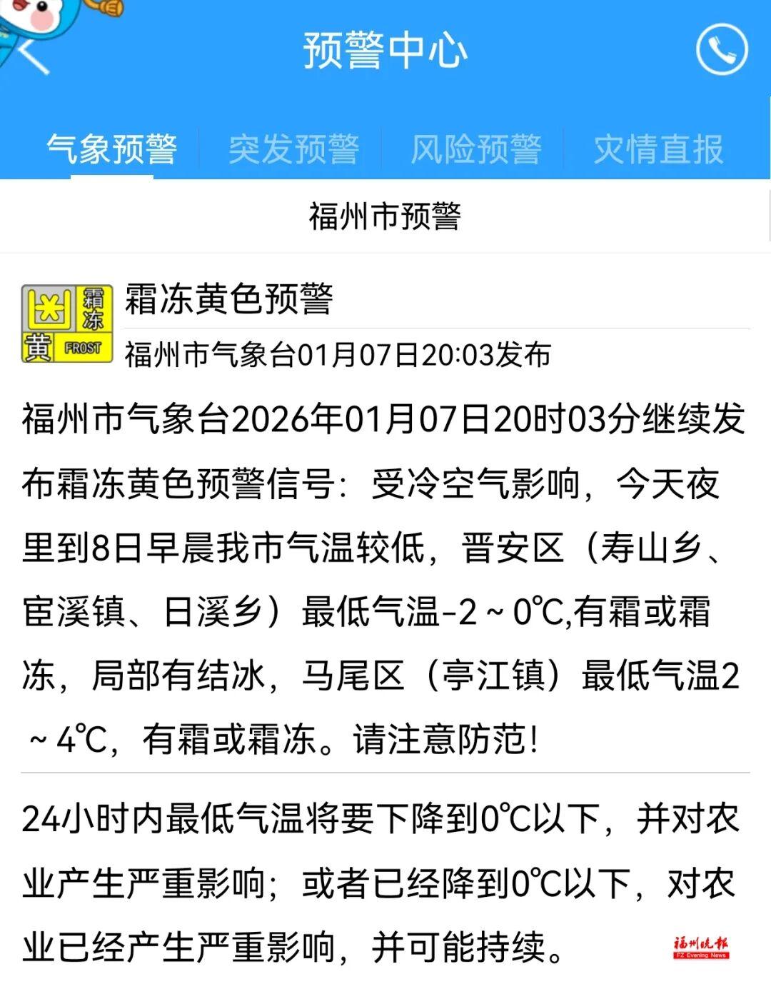 -6.9℃！福建发布低温警报！啥时候升温？