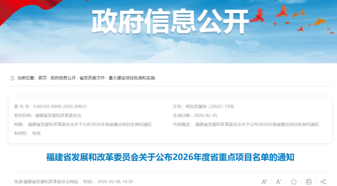 福州高新区多个项目入选！2026年度福建省重点项目名单发布！