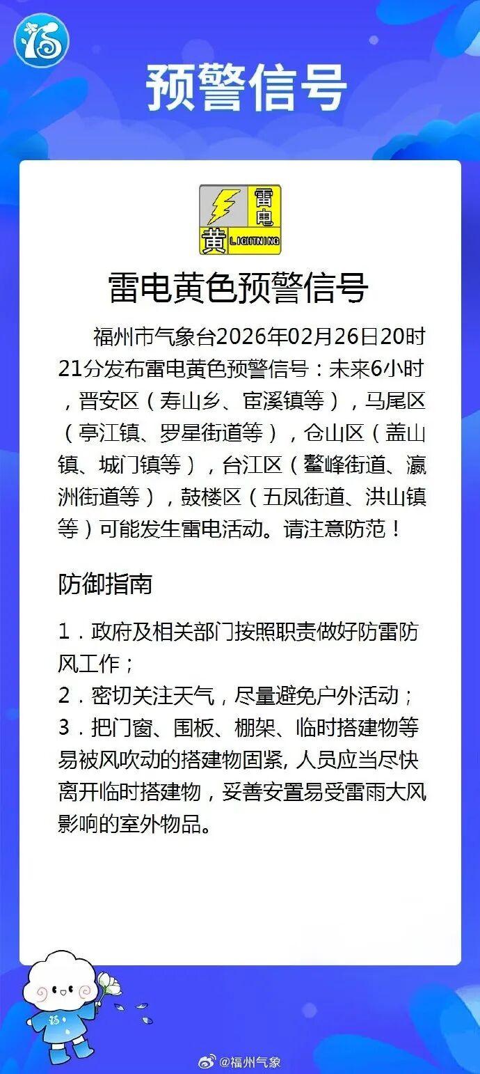 2026年第一声春雷打响！福州发布雷电大雾预警……