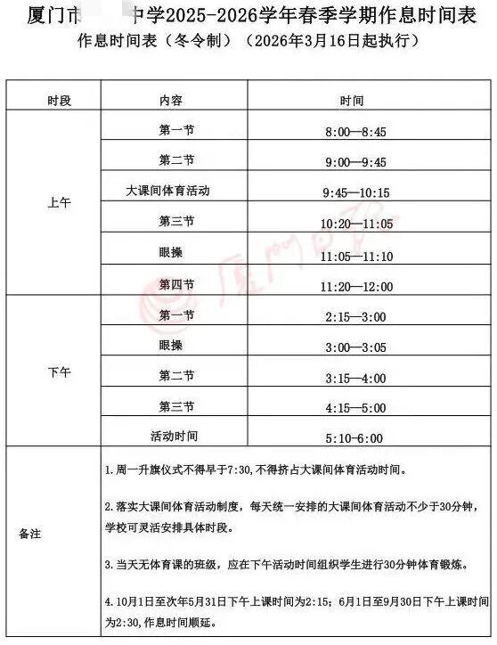 课间15分钟！厦门漳州已推行！其他地市……